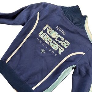 VTG Y2K Rocawear Track Jacket Full Zip Blue Embroidered Streetwear Sz M